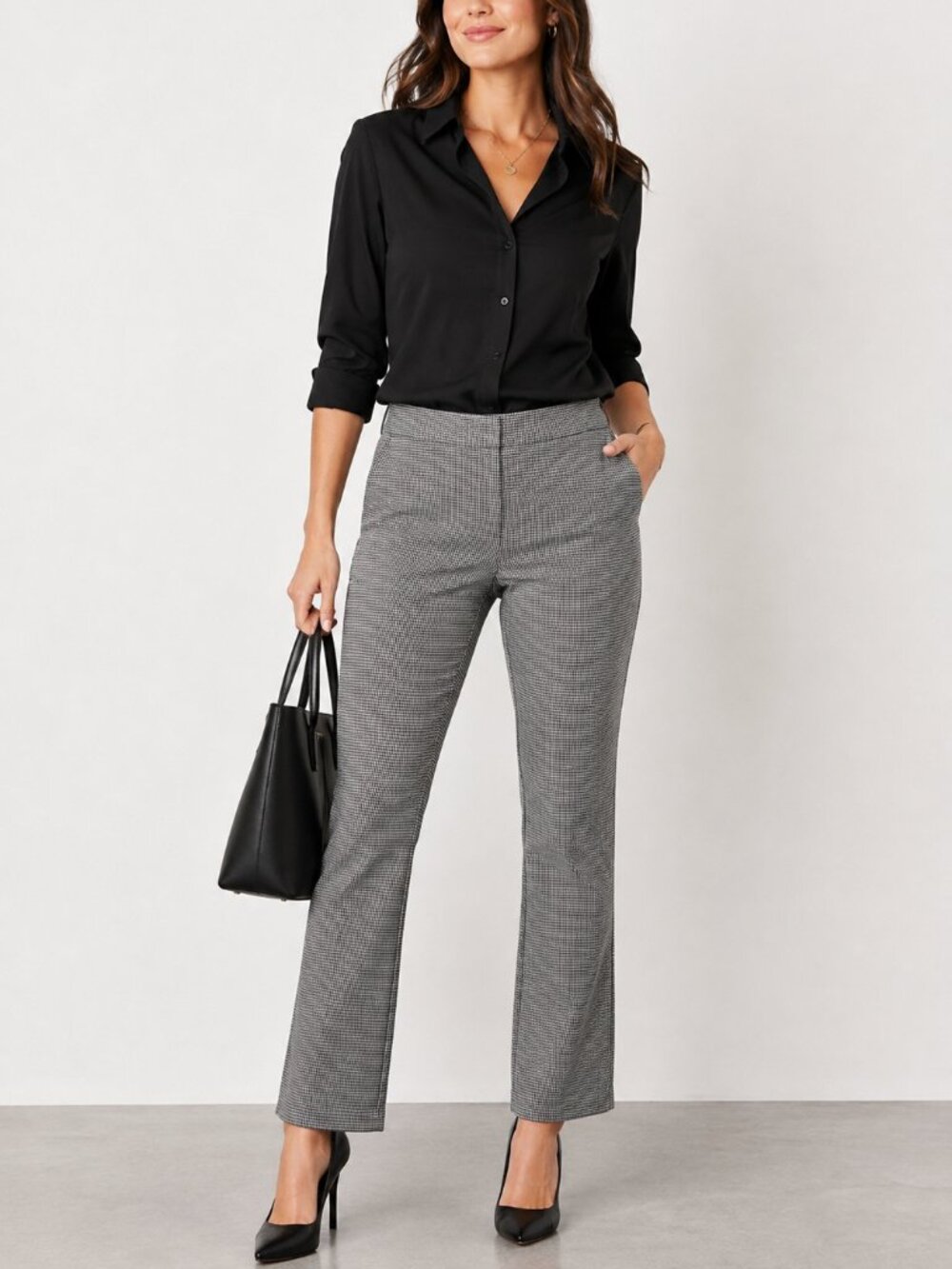 Counterparts Women’s M Black White Check Mid Rise Slim Leg Dress Pants NWT
